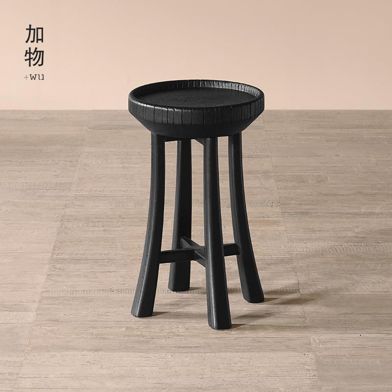 |侘寂风实木墩子茶几 复古创意实木咖啡边桌民宿古董复刻凳子