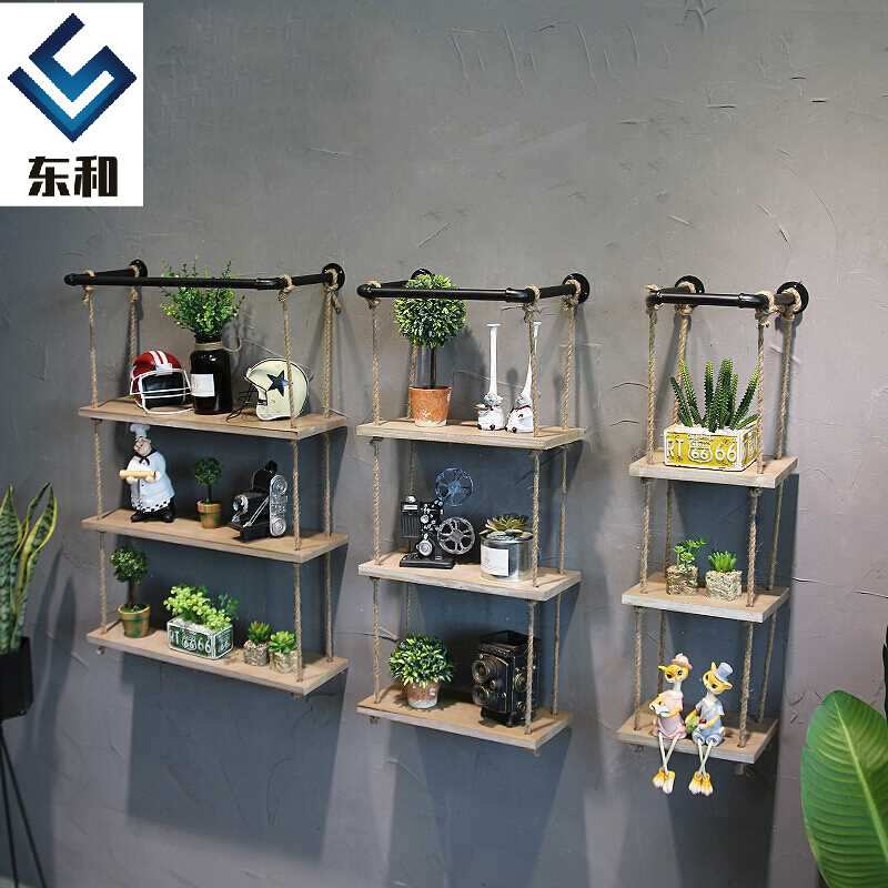 复古创意壁挂装饰水管置物架 美式工业风网咖铁艺墙上隔板书架