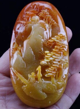 寿山石俏色手把件人物小桥流水山水把玩物男士把玩送精美手把件绳