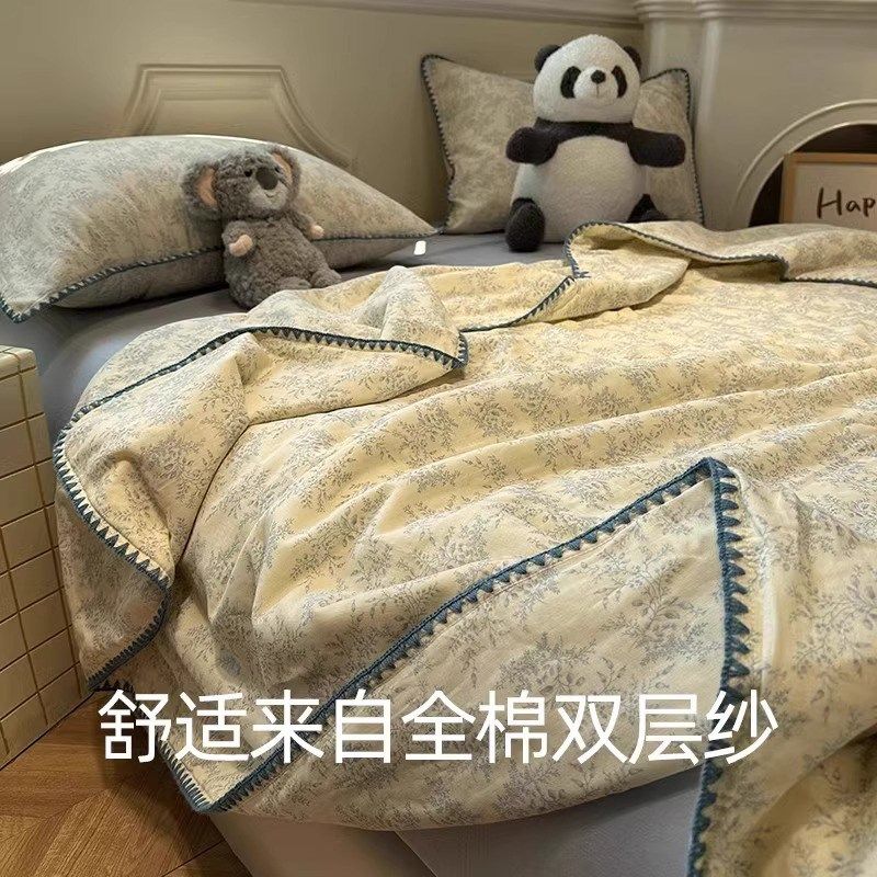新款夏凉被A类双层空调被纱小清新纯棉全棉可机洗四件套单人被子