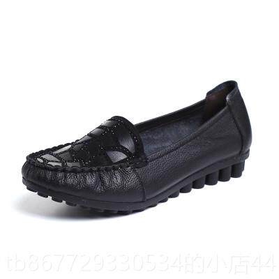 高档真皮软底妈妈子平底鞋鞋夏季镂空舒适女鞋豆平跟凉鞋女鞋豆防