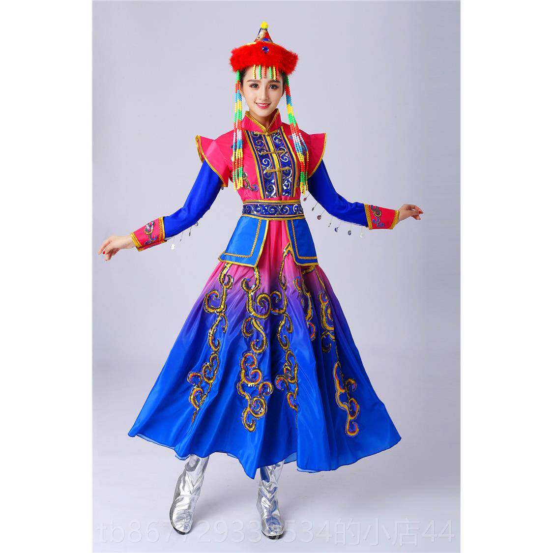 高档新款蒙族演出服装女成人内蒙表古舞蹈服群民古族蒙古袍演服舞