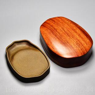 高档砚名师作房品歙砚老坑文黄鱼子小楷带盖台高端天然原石手工雕