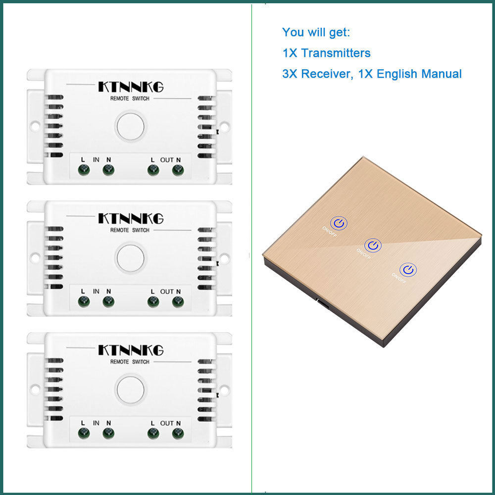 金色触摸型开关可调上电状态ac110v220V免布线灯具无线遥控开关