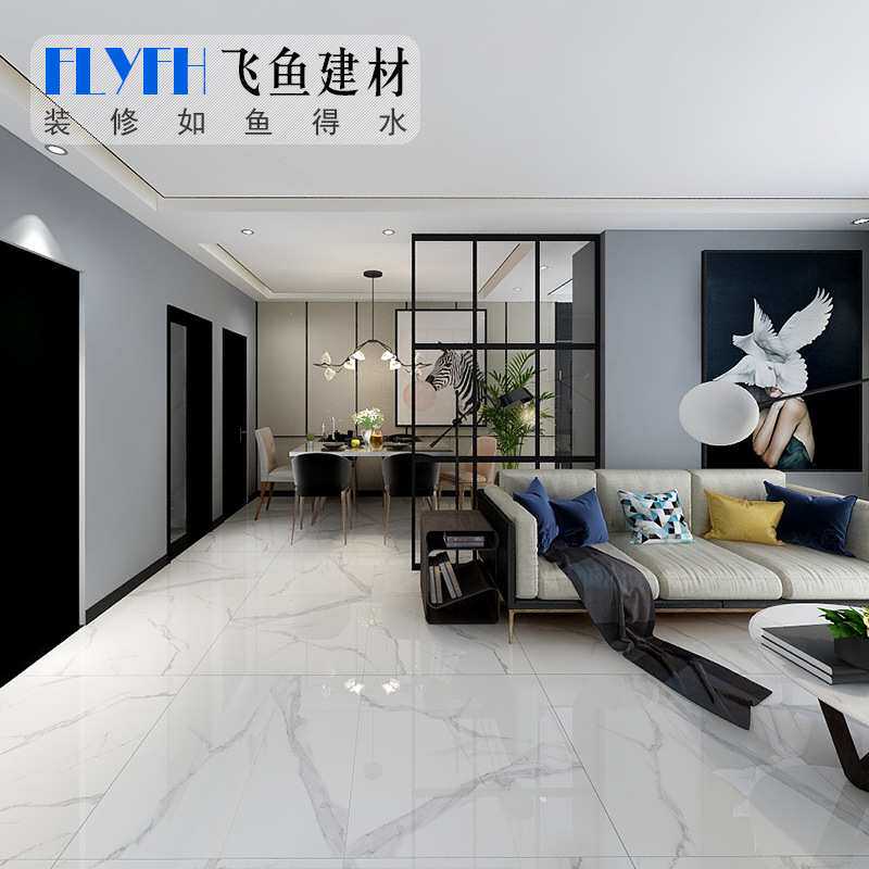通体大理石瓷砖800x800爵士白鱼肚白现代北欧客厅防滑地砖玻化