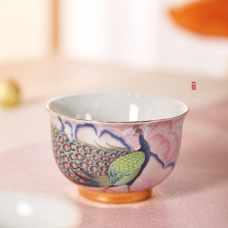 陶瓷国潮孔雀茶杯主人杯单杯功夫茶具个人专用高档茶盏品茗杯,餐饮具,茶杯,淘宝优惠券,粉丝福利购,淘宝优惠卷