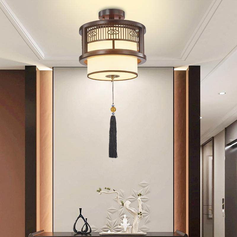新中式吊灯实木过餐卧室圆包间玄关厅形走廊道985阳台小吊灯中国
