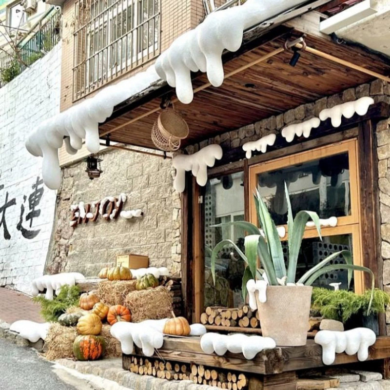 雪景雪山雪挂冰挂雪坠仿雪店面门头屋檐外墙贴墙冬季装饰泡沫道具