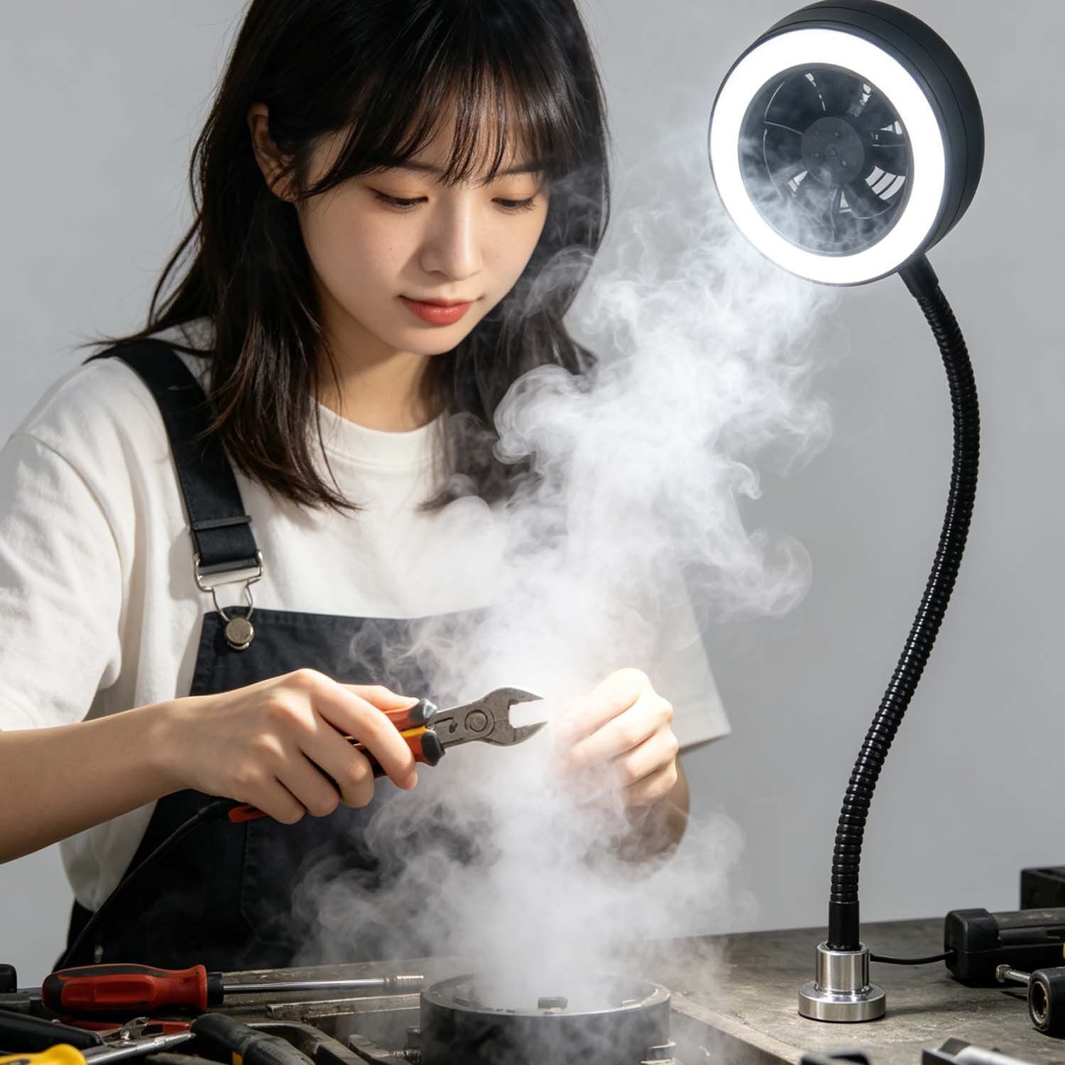 强磁吸铁底座鹅颈软管排烟灯电子维修焊接除烟灯可调节LED灯台灯