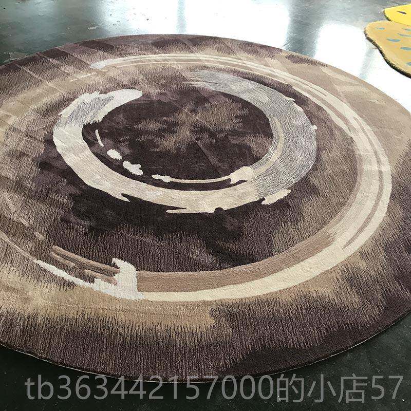 高档圆手工地毯现代中简约抽象地羊毛水墨灰色形客厅餐厅椅垫式图