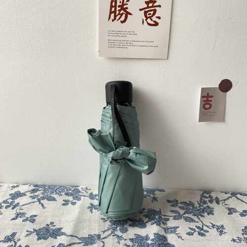 高档msho巧阳温柔灰八股珍便携小防紫外线防晒遮迷你伞手动五折袖