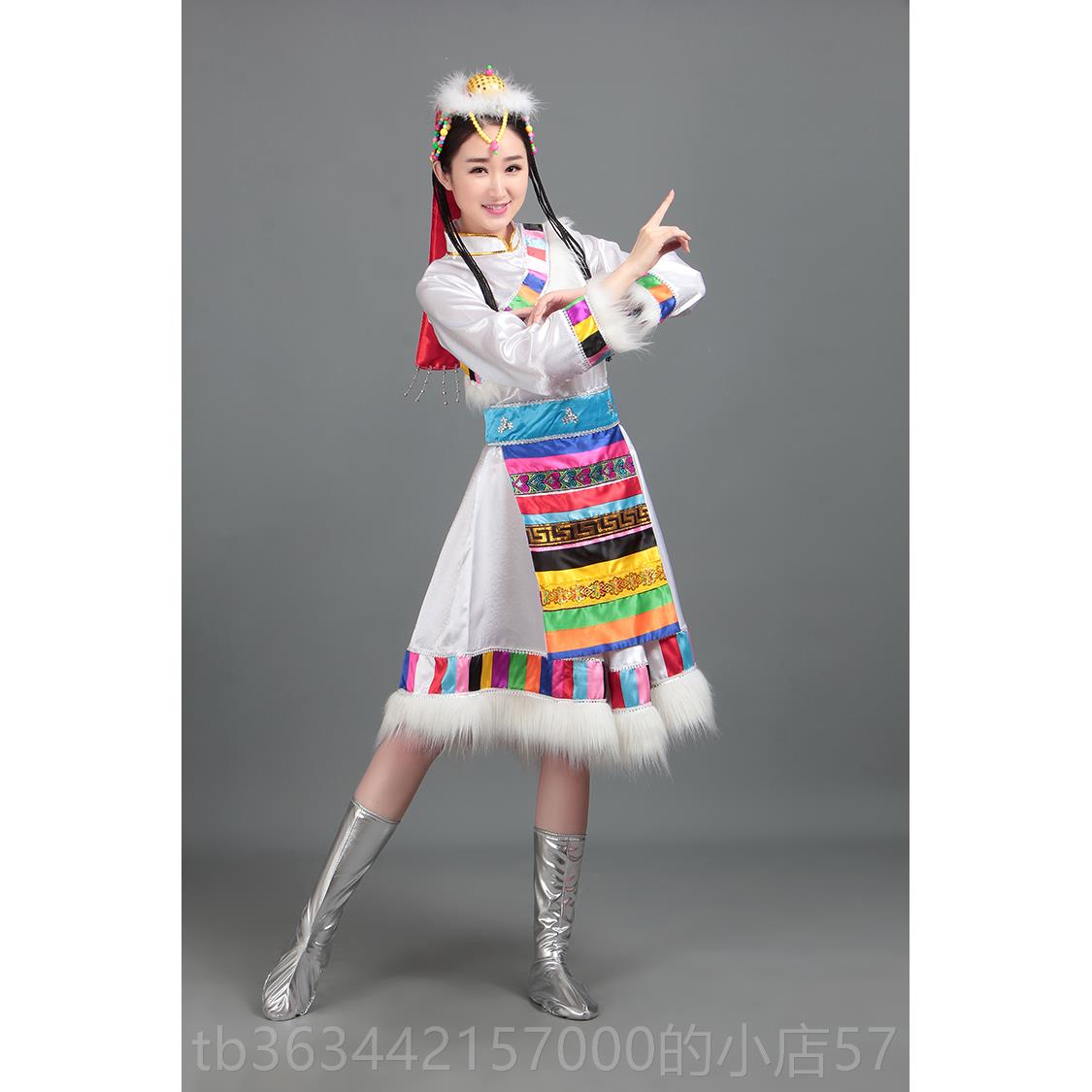 高档藏服白色藏族舞蹈出服女短装舞少数民族服装袖开场演裙蒙古服