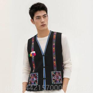 高档云墨南哈尼族服男士甲2025新款红河江少数民族演马出服刺绣装