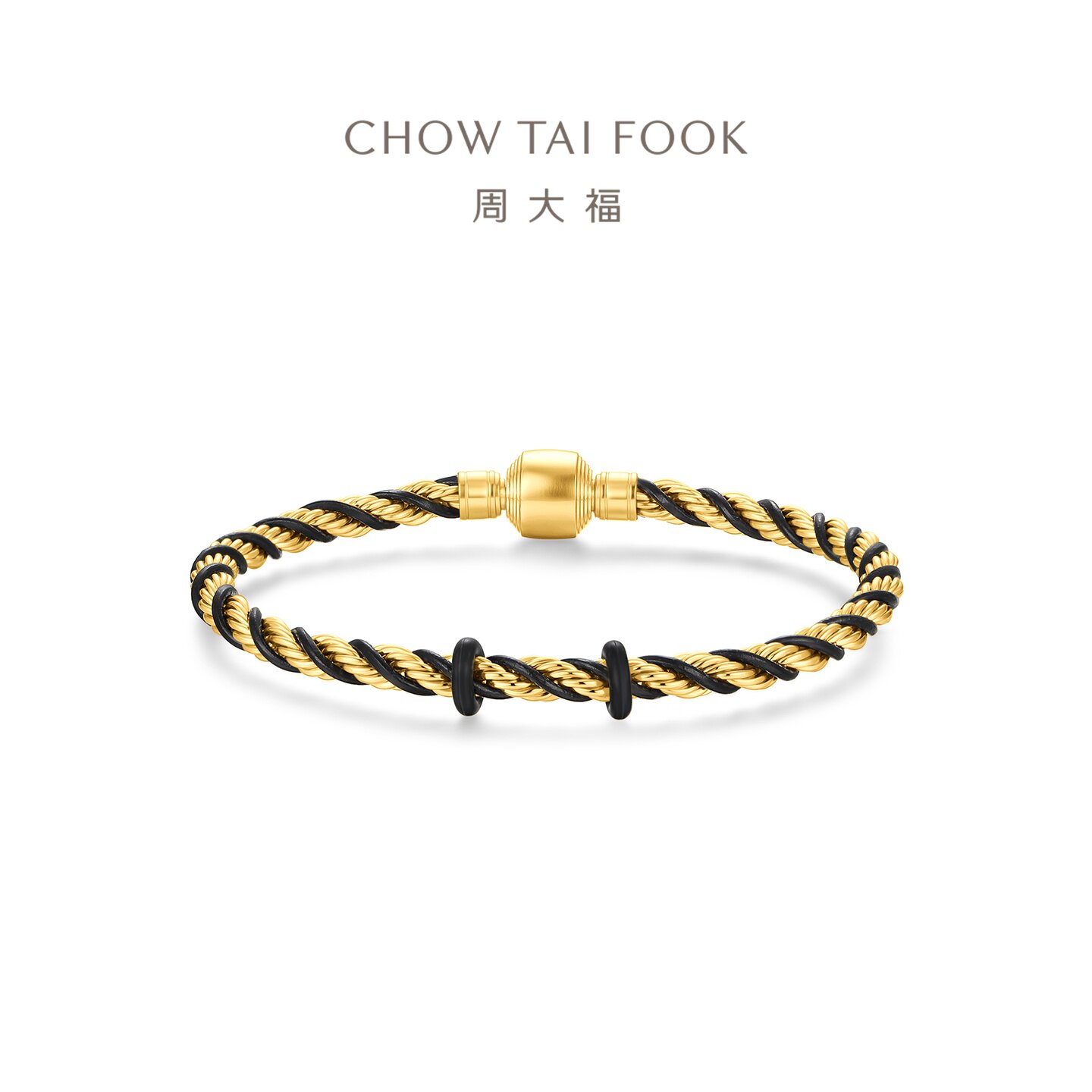 周大福黑金钢丝皮手绳图片