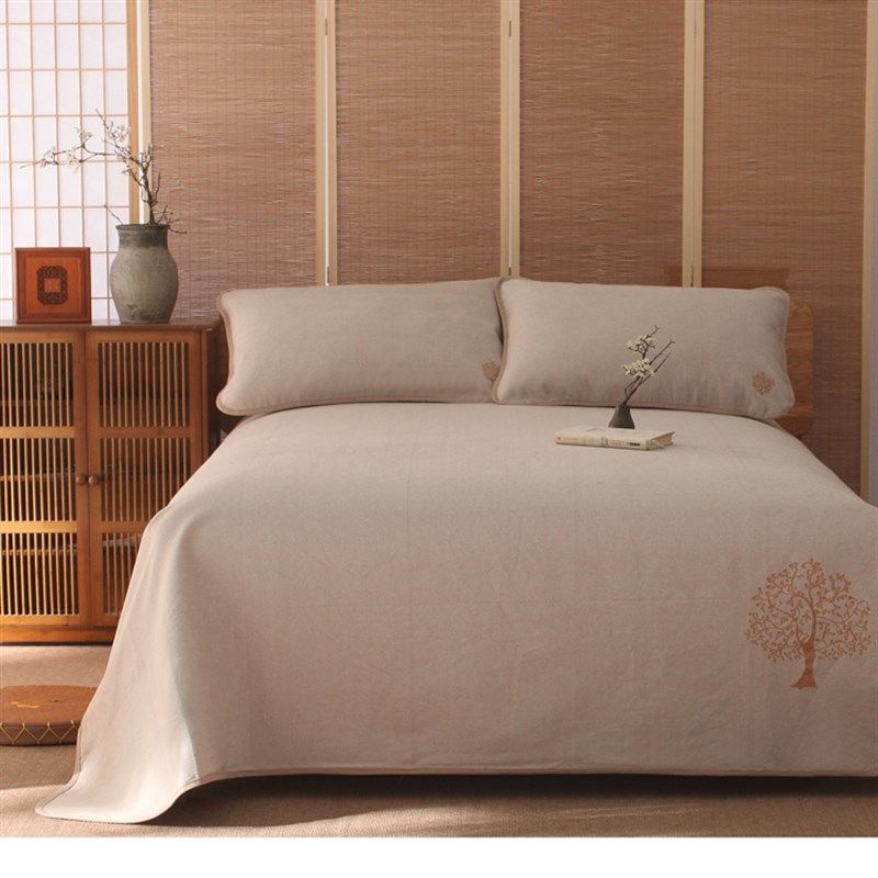 高端老粗布绣花三件套加厚加密1.8m米床夏季亚麻粗布床单四季毯,床上用品,床单,淘宝优惠券,粉丝福利购,淘宝优惠卷