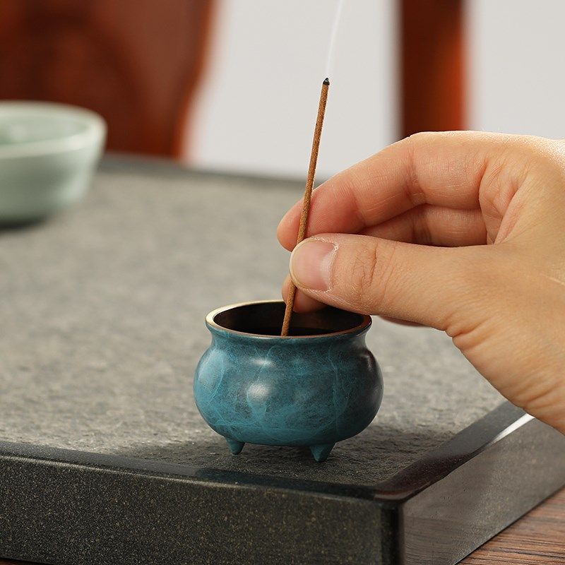禅意中式蓝色铜香炉檀香线香茶道摆件小号香插香座家用香薰炉沉香,家居饰品,香薰炉,淘宝优惠券,粉丝福利购,淘宝优惠卷