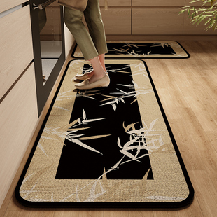 新中式厨房地垫绿色防水防油可擦免洗脚垫中国风吸水防滑满铺地毯