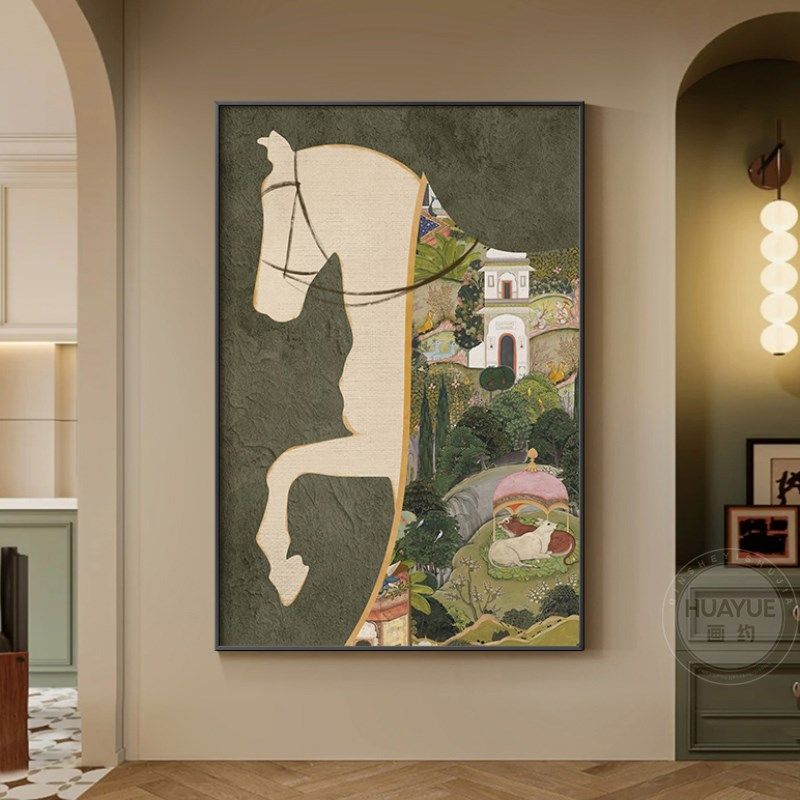 中古风客厅装饰画新款马到成功复古沙发背景墙挂画高级感玄关壁画,家居饰品,现代装饰画,淘宝优惠券,粉丝福利购,淘宝优惠卷