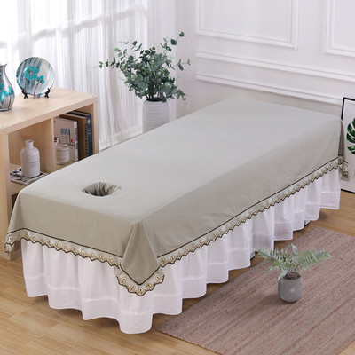 美容床单纯棉美容院专用带接洞布SPA推拿按摩床单水洗棉纯色定做