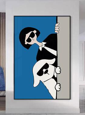 现代客厅卧室温馨关玄装饰画可小动壁C-290物人物蓝色背景墙竖爱