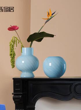 玻博西家软居蓝色条纹葫芦水培璃花瓶摆RX23-17家居装样件板间装