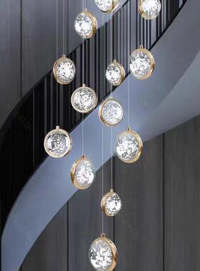 复式转旋楼梯长吊灯层现代轻奢气泡水晶球简约跃吊灯lo公ft寓434