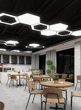 六边形吊灯le风d造健型灯灯创意蜂巢515办公室网咖身房六角形工业