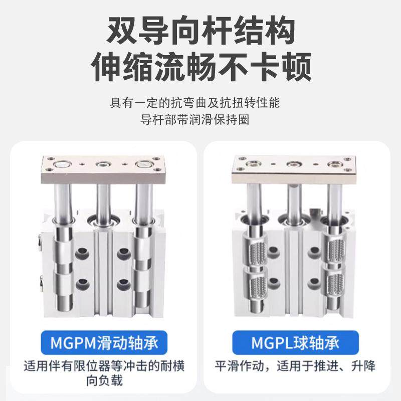 三气缸MGP172M12-10/15/2杆0/25//30/50/75100Z导杆气缸MGPL12-40