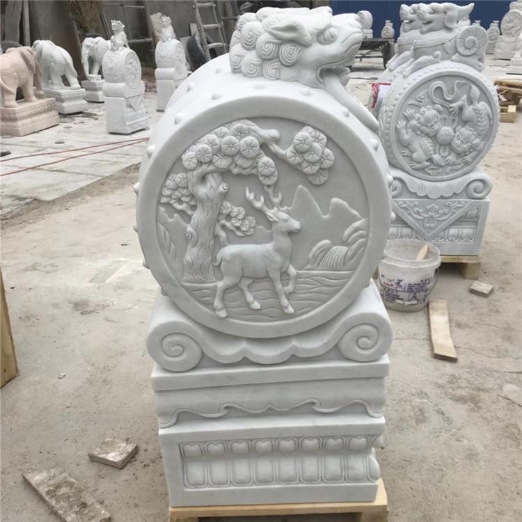 雕门墩抱鼓石石一对石石鼓汉白玉貔青家用门鼓石KML墩貅门口摆件