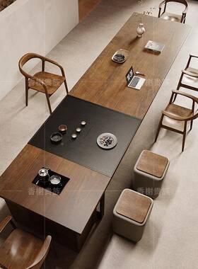 全实木茶QYC桌椅老板办公室大型体接待会客内带烧水壶一大茶盘嵌