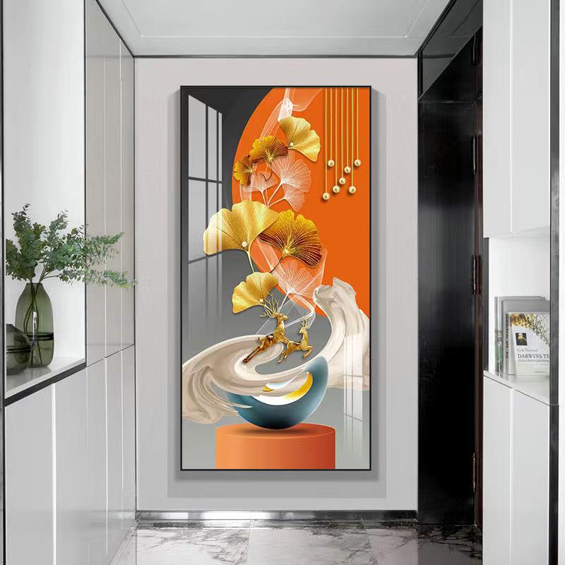 轻奢入户玄道关装饰SF662184画客厅走廊过挂约画高档代现简竖版玄