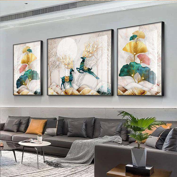 5d钻石画2025钻新满发款三联画财鹿客厅水晶点砖石贴JFB画简十字