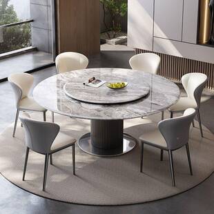 意式简超奢石餐桌椅组合微BMI晶石石饭桌家极用大理石圆桌岩板晶