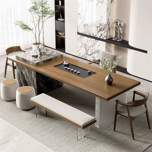 实木岛台茶桌椅组合大板办公室客厅家用一体茶台高级感现代轻奢