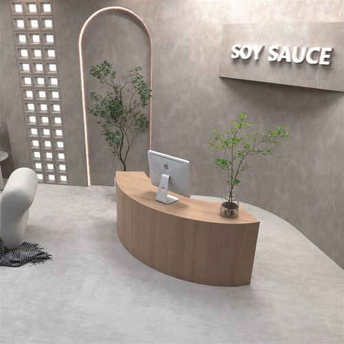 侘寂风吧台弧形收银台美容院咨询台原木色服装店铺弧形前台接待台