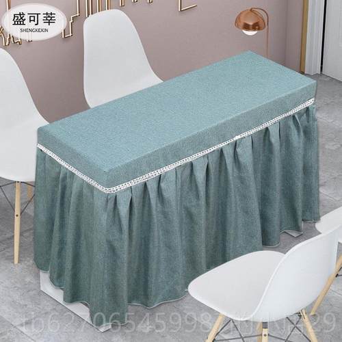 正品长会条桌布罩布艺出摊遮丑桌布轻奢高级感长方议形美甲桌布网