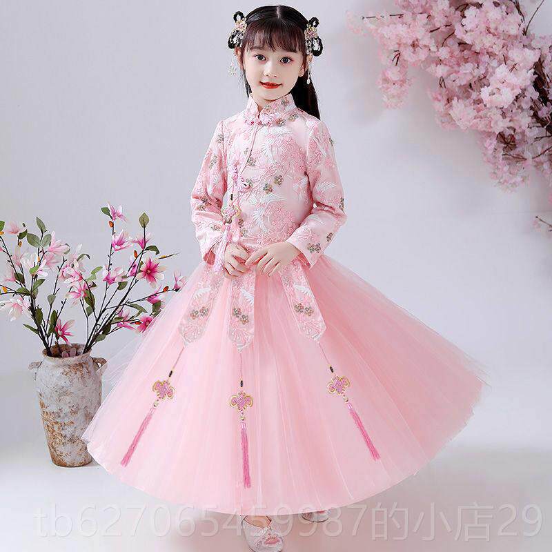 正品女童服中国风旗袍儿童国潮小孩超袍仙旗唐装女中大童汉套装演