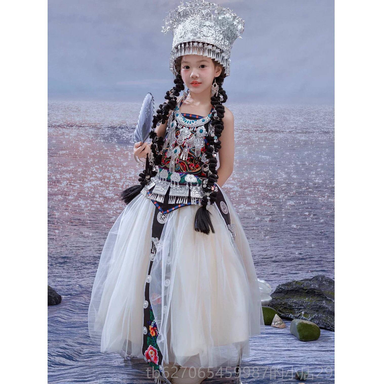 正品儿童苗族童服装女服少数民族演出服云南州贵土家族傣族舞蹈表