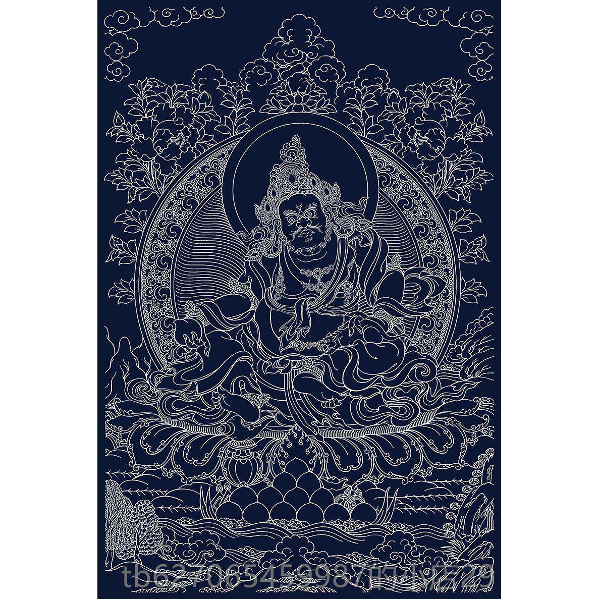 高档热西藏手绘D贡Y黄财黑神佛像唐卡手绘 涂色 diy描I金线稿金油