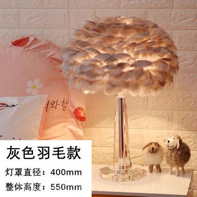 正品浪北欧台n灯创意is少温馨漫水晶羽女毛灯简约现代卧室床头灯