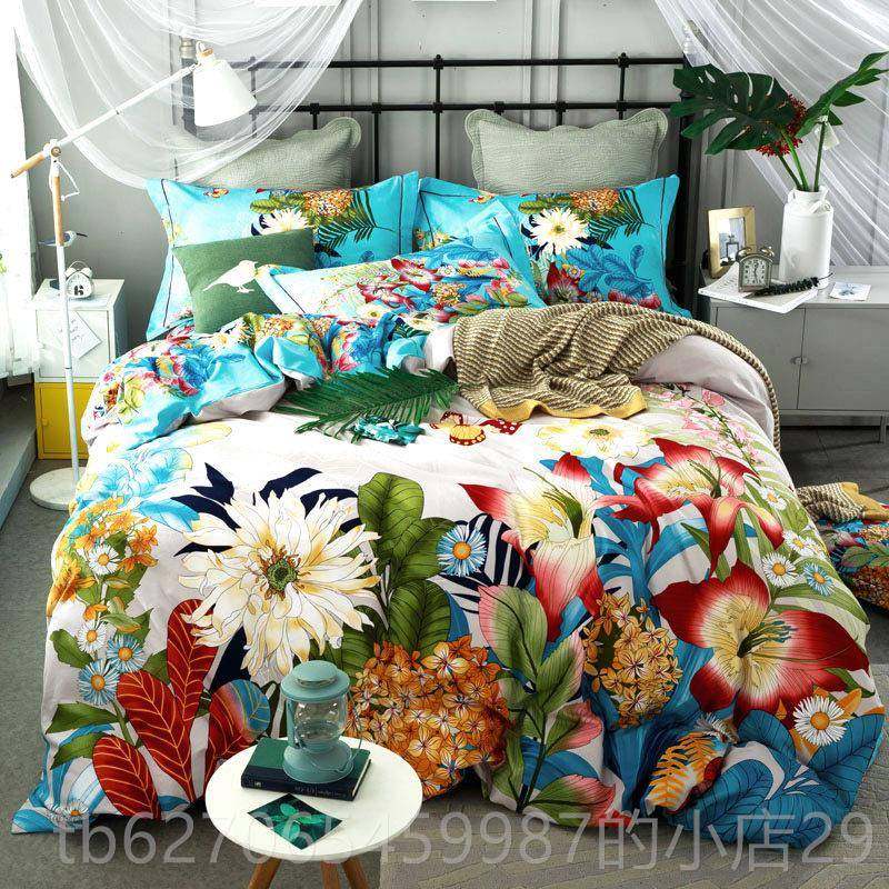 正品全棉加磨毛四件套1.5厚m纯棉被套3D床床单婚庆四件1套.8m双人