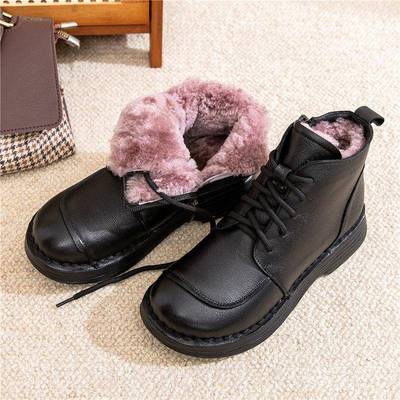 正品冬鞋季鞋妈妈棉鞋加中老年人鞋子绒女防滑新款真皮女士皮羊毛