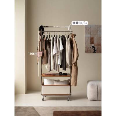 S站hino安全实木衣架地板立移动架卧室衣小型不锈81082钢衣架货架