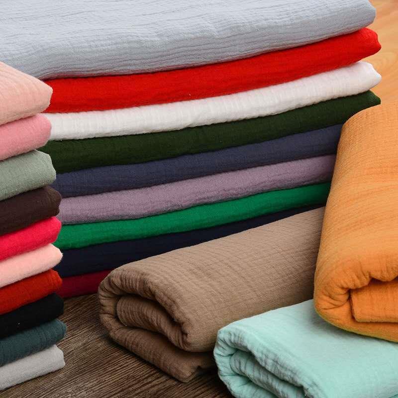 包邮婴童全棉双层纱布料水洗棉布绉布纯棉布匹染色家居服睡衣面料