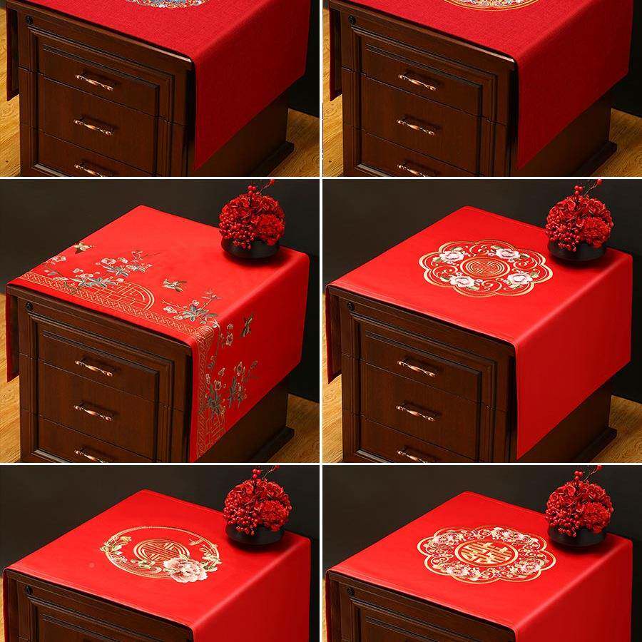 结婚红色床柜头盖布新中茶几式台布字餐桌垫布装饰布other洗衣机