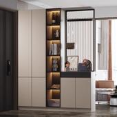 轻奢实木玄关229柜柜一体屏入户门柜客厅玻鞋 厅璃隔断风储物柜