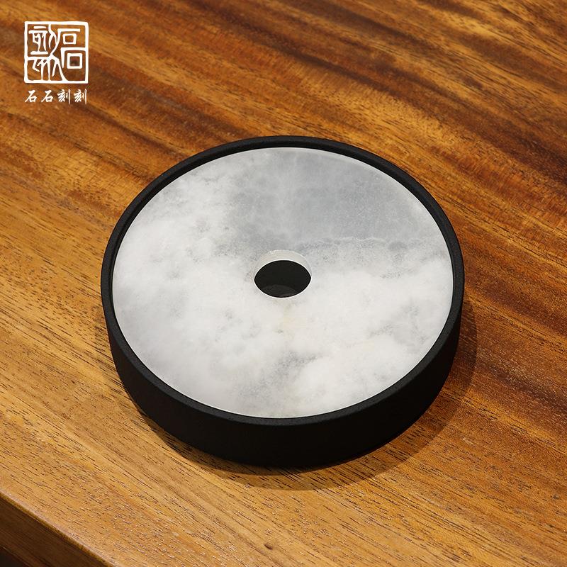 小型干泡茶台储水茶盘壶承中式乌金石茶壶底座圆形家用蓄水