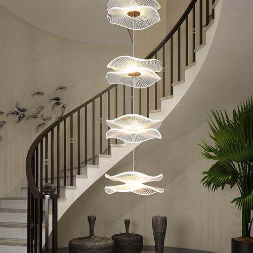 2022新款楼梯顶吊灯荷花创意极简公寓loft中空复式别墅客厅长吊灯