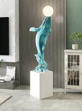 鲸鱼摆件客厅大型落地玄关电视柜沙发旁边装饰品乔迁新居开业礼品