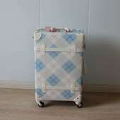 行李箱英伦蓝白格纹拉杆箱可赠卡通贴纸小清新休闲旅游出差拉杆箱